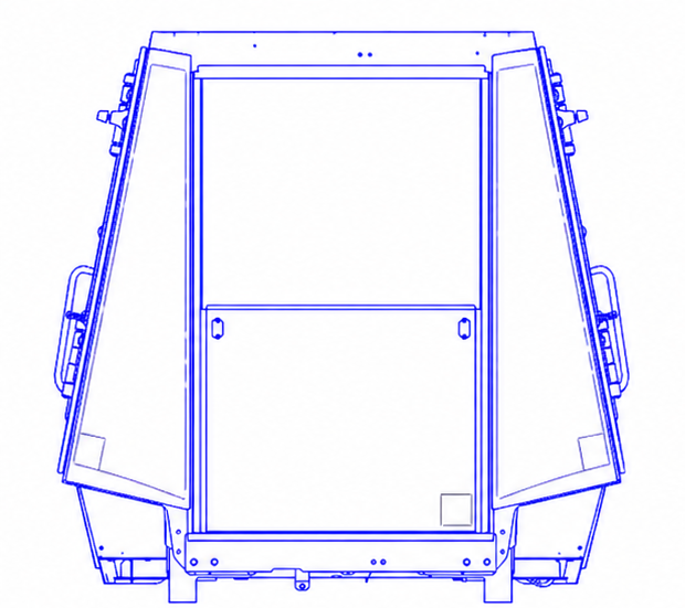 Cabina Caterpillar 420D - vista trasera con vidrios